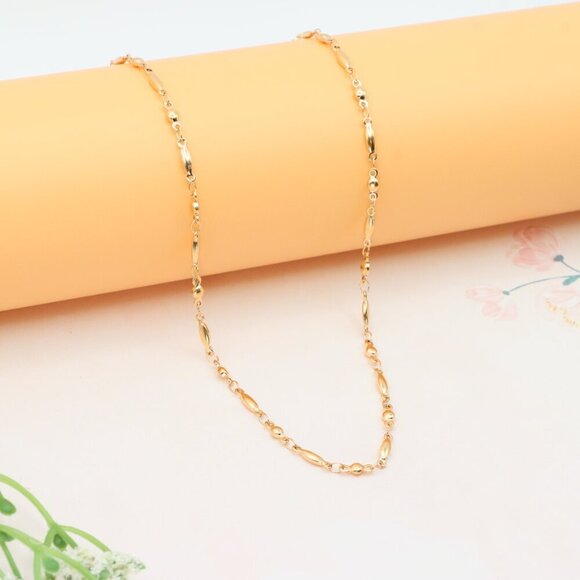 Rose Gold Plated Brass Necklace with Oval & Bead Link, XPNL0281 - Picture 1 of 12